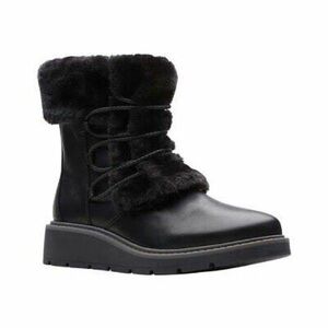 NEW!! Women's Clarks Ivery Crystal Black Leather and Fur-Lined Boots Size 5.5M